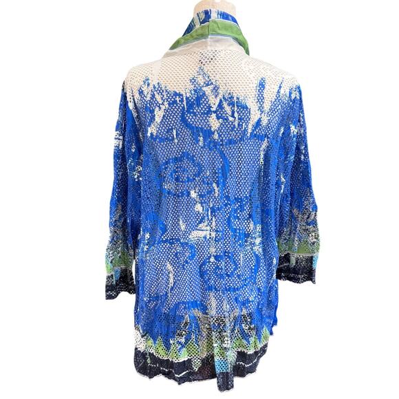 Chicos water color swimsuit mesh cover up Kimono size 2 Beach Resort - Picture 3 of 7